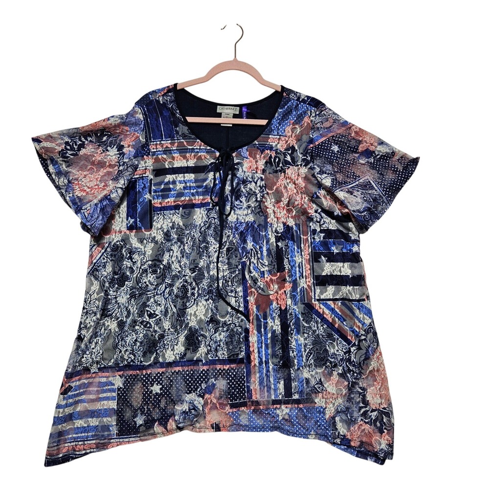 Catherines Tunic Top Floral‎ Print Lace Trim Petite plus Size 1X